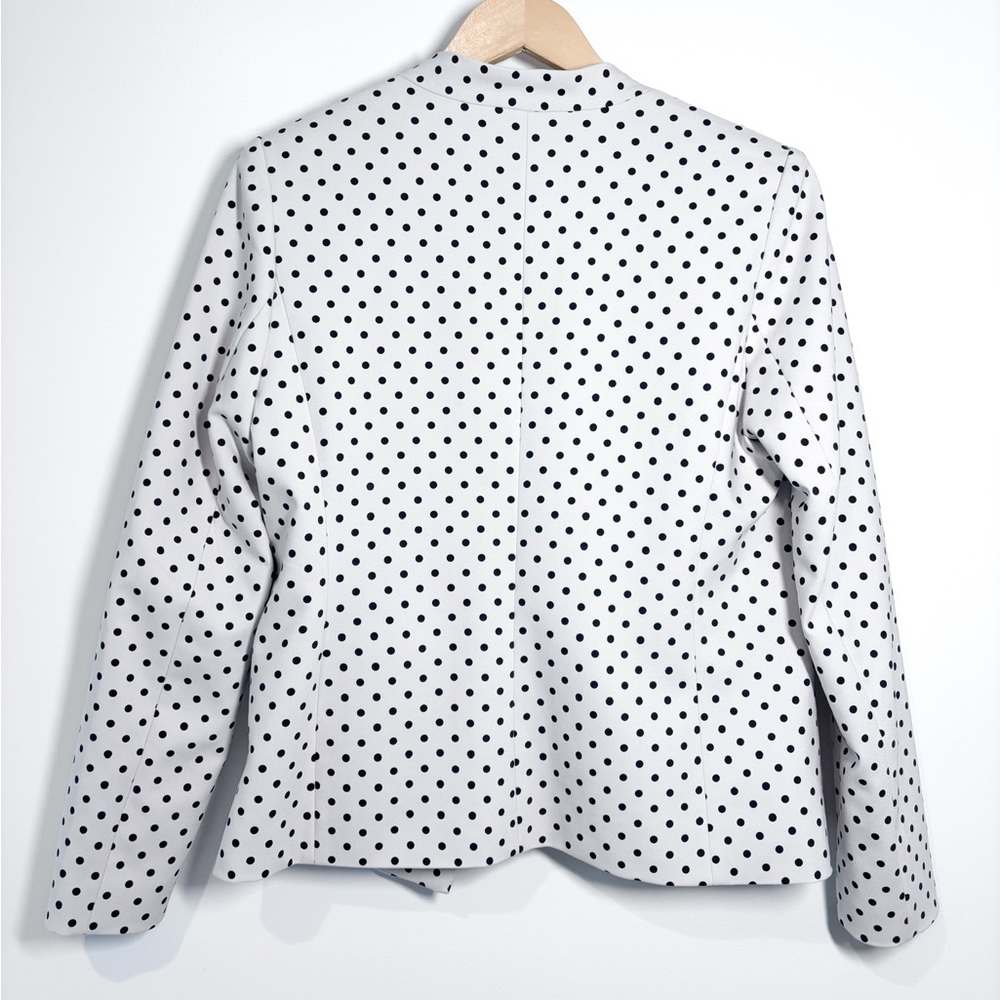 Carmen Marc Valvo White Black Polka Dot Open Front Collarless Blazer Jacket - Picture 7 of 8